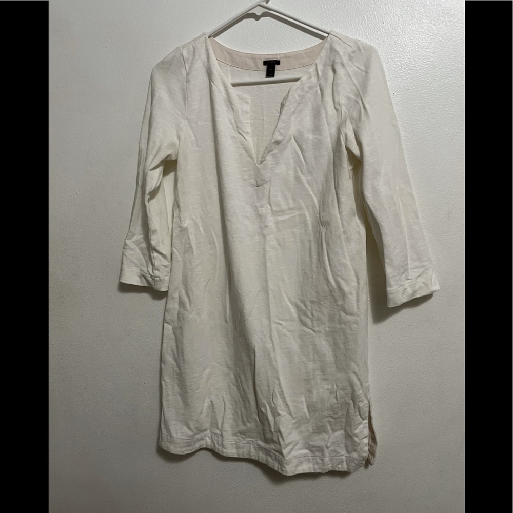 J.Crew White Linen Tunic Dress | 3/4 Sleeve Shift | Size M